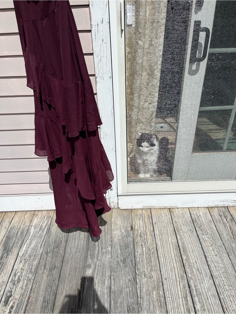 One-Shoulder Wine Ruffle Midi Dress - Picture 7 of 7